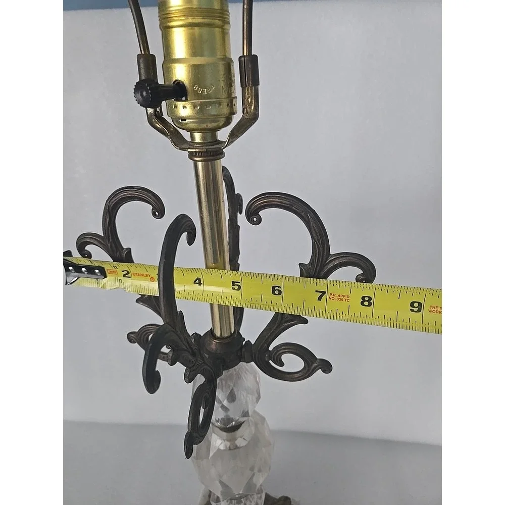 Vtg Hollywood‎ Regency Lamp Bronze Scrolls Marble Base Crystal Glass Belly 1970s